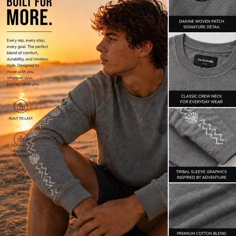 Dakine Gray Crewneck Sweatshirt‎ XL – Minimal Logo Surf/Skate Style